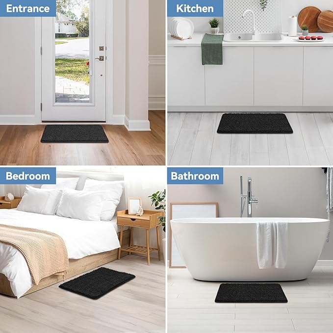 Bcoimo 24"×17" Absorbent Bath Mat, Non-Slip with Backing Chenille Bath Rug and Machine Washable Bathroom Mat Quick-Dry Design. Ideal for Bathroom and Tub Areas