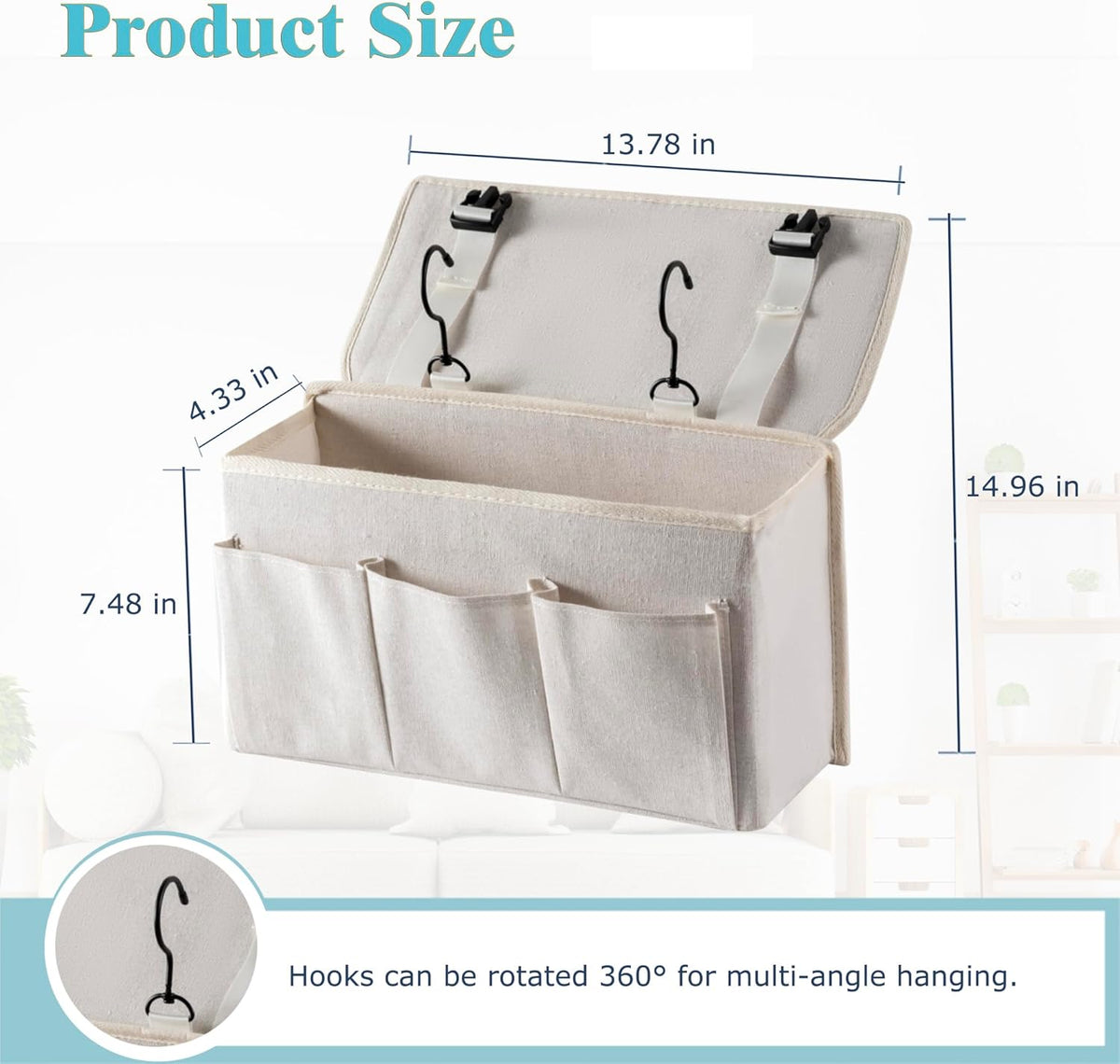 Bedside Caddy / Bedside Storage Organizer Hanging Bag with Three Options,Suitable for home beds, sofas, and dormitory beds—can hold magazines, books, phones, iPads, remote controls. (White)