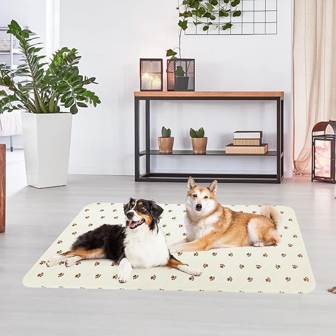 PUPTECK Washable Pee Pads for Dogs - Waterproof Reusable Puppy Potty Training Pads Whelping Mat - Fast Absorption Non-Slip Pet Food Feeding Mat (Beige, 48x60 Inch (Pack of 2))