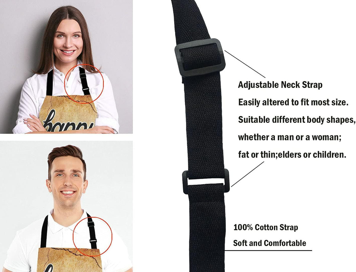 Happy Camper Apron for Women and Men, Adjustable Kitchen Chef Apron for Cooking Baking - Cute Birthday, Anniversary, Mother's Day Apron Presents for Mom Wife Girlfriend Aunt Grandma
