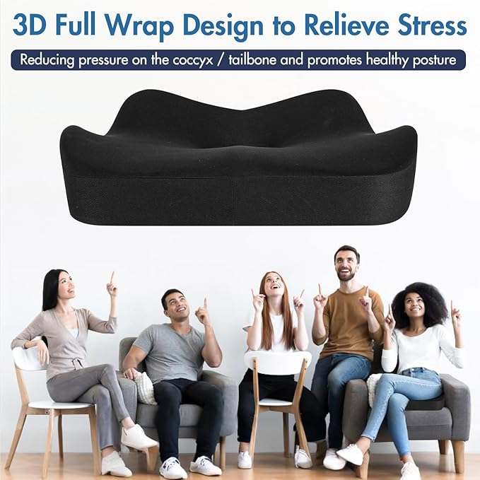 Car Seat Cushion, Ergonomic Memory Foam Car Seat Pad for Sciatica Pain Relief, Larger Driving Seat Cushion for Car Short Drivers on Long Drives - Butt Cushion for Car,Truck, Office - Black