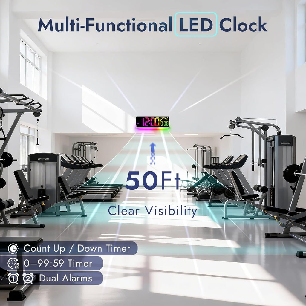 16.5" Large Digital Wall Clock for Classroom, Sync Screen RGB Backlight | 11 Screen Colors, 13 U-Shaped RGB Modes, Temp Humidity, Auto DST, Dual Alarm, Timer, Digital Clock for Gym Gaming Room