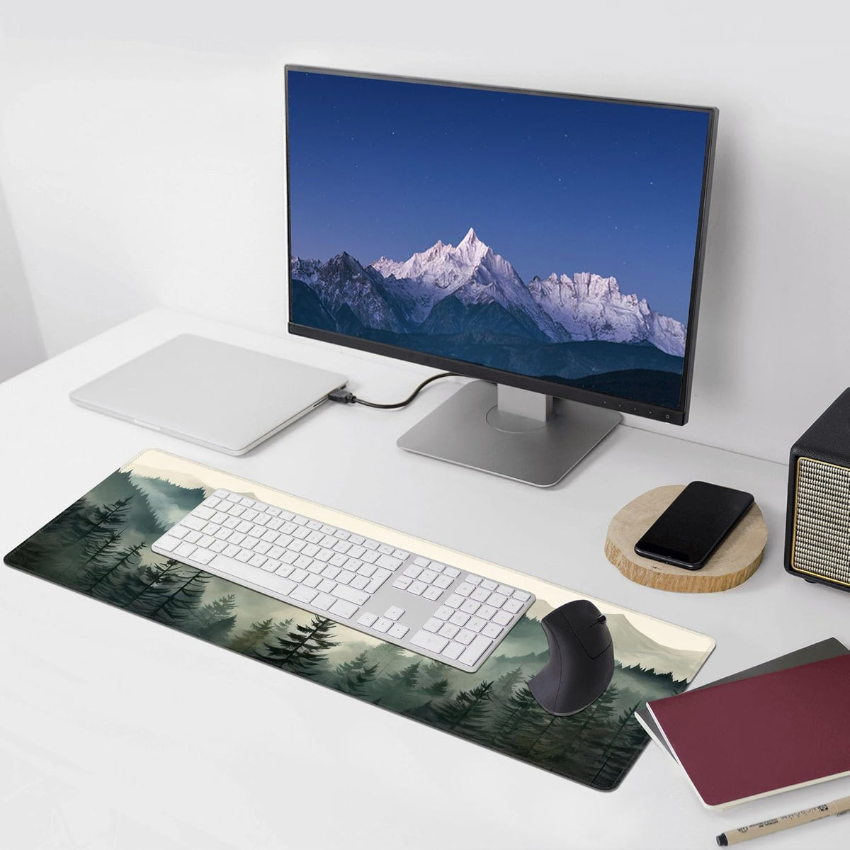Misty Forest Large Mouse Pad,Gaming Keyboard Desk Pad,Extended Mouse Mat Non-Slip Rubber Base with Stitched Edges for Office Game Home XL 31.5"x11.8"