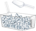 Havawish 1 Set Ice Bin and Flexible Scoop Set Plastic Freezer Ice Bin with Pull out Handle Storage Bucket Clear for Container with Bucket Scoop (10.83 x 7 x 4.33 in,Grey)