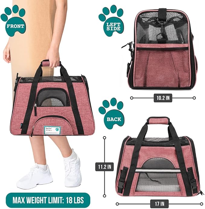 PetAmi Airline Approved Pet Carrier for Cat, Soft Sided Dog Carrier Small Dog, Cat Travel Supply Accessories Indoor Cats, Ventilated Pet Carrying Bag Medium Large Kitten Puppy, Small Heather White Red