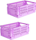 Tixill 2-Pack Mini Foldable Plastic Baskets for Organizing and Storage, Collapsible Storage Crate for Home Kitchen Bedroom Bathroom Office (5.9x3.8x2.2, Purple)