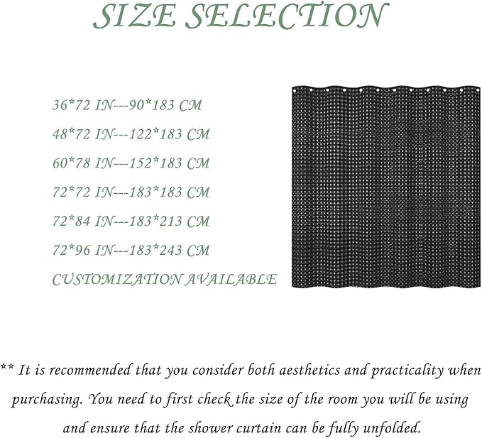 ggaimwf 36x72 Inch Solid Color Shower Curtain for Bathroom Waffle Bath Water Resistant Fabric Curtains Raisin Black Modern Thick Shower Stall Curtain with Metal Hooks