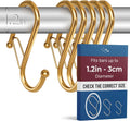 6-Pack Metal S Hooks for Hanging – Heavy-Duty S-Shaped Hook with Safety Buckle – Fits Bars up to 1.2 in – Anti-Drop S-Hooks for Closet, Wardrobes & Storage – Golden (Large)