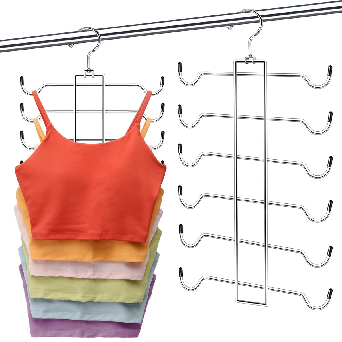 1 Pack Closet-Organizers-and-Storage,6 Tier Tank-Top-Hangers-Space-Saving,Closet-Organizer,Non-Slip Hanging Sport Bras Holder,Dorm-Room-Essentials-for-College-Students-Girls Camisoles Swimsuits Dress