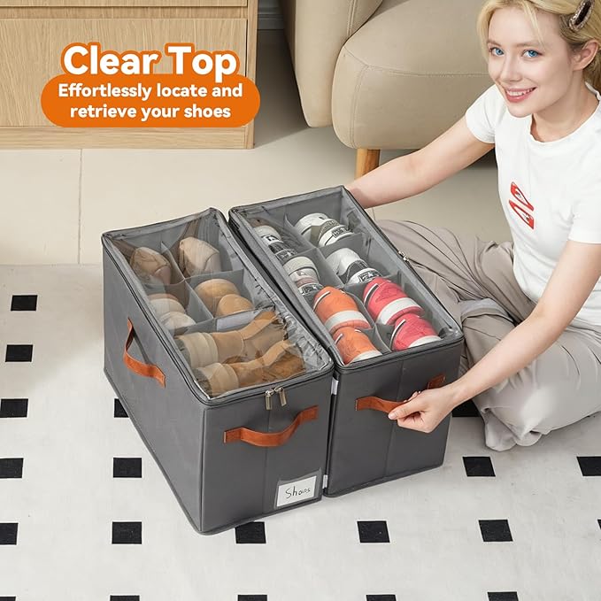 4 Pack Shoe Organizer for Closet, Foldable Shoe Storage Organizer