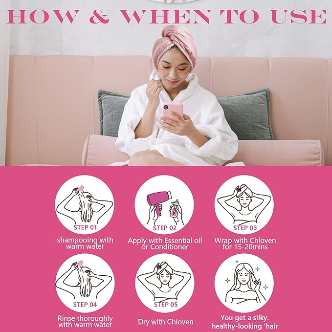 Chloven Satin Hair Towel Wrap - Satin Silk Hair Wrap for Sleeping, Large Hair Wrap Towels with Scrunchies, Anti Frizz Hair Drying Towel Wrap for Women Girls,Ultra-Fine Hair Towel Wrap for Long Hair