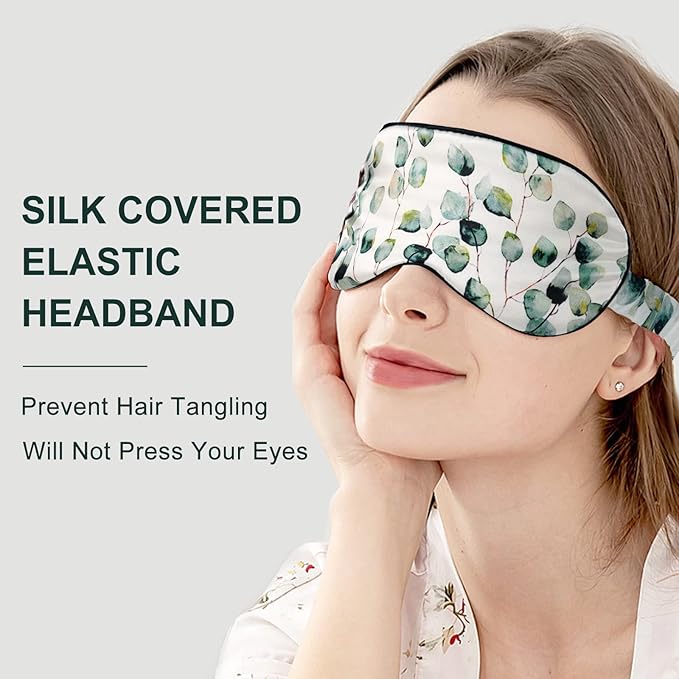 OLESILK 100% Natural Mulberry Silk Sleep Eye Mask Block Out Light, Fashion Printed Eye Mask Blindfold for Women Men Full Night Sleeping, Chic Eye Cover Eyeshade, Pattern 2