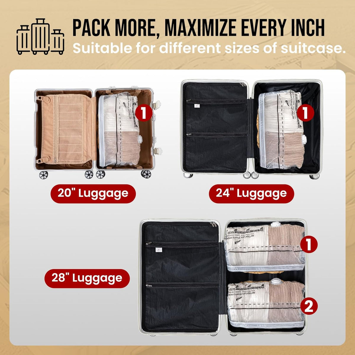 TAILI 6 Pack Cube Vacuum Storage Bags, Medium Size (25x19x11 inch), Vacuum Seal Bags for Clothing, Travel Compression Packing for Clothes, Blankets, Baby Clothes, Travel Essential