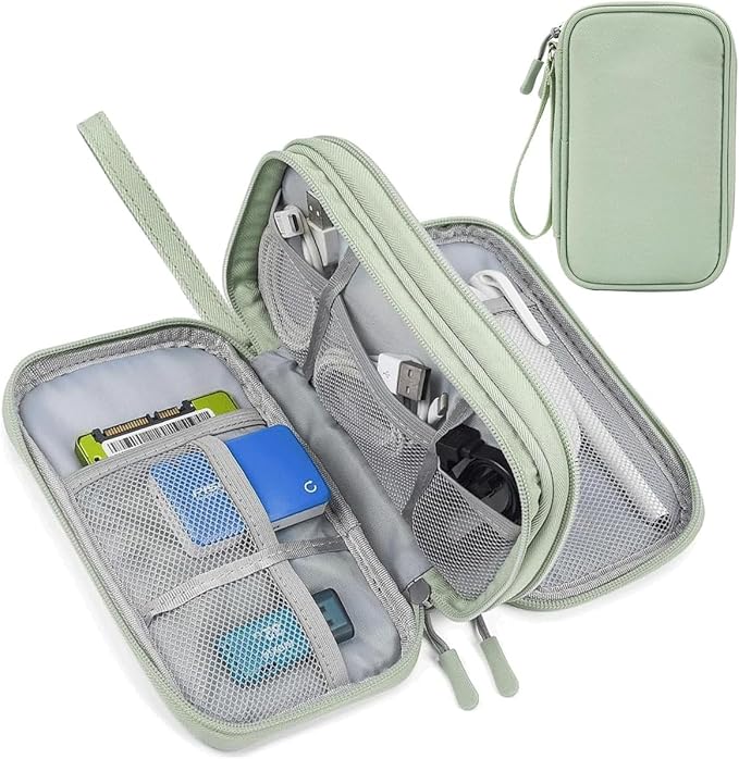 Electronic Organizer Travel Cable Accessories Bag,Electronic Organizer Case,Electronic Accessories Organizer Bag for Power Bank, Charging Cords, Chargers, Mouse, USB Cable, Earphones (Mint Green)