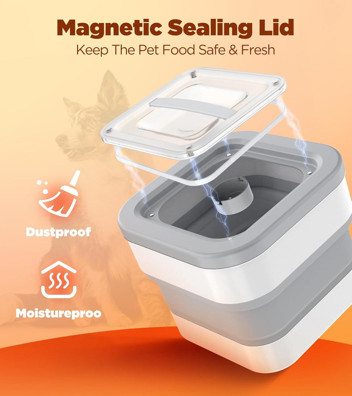 Collapsible Dog Food Storage Container, 10-14 Lbs Capacity Cat Pet Food Container with Magnetic Lid & Measuring Cup, Multi Purpose Storage Container For Dry Food, Cereal
