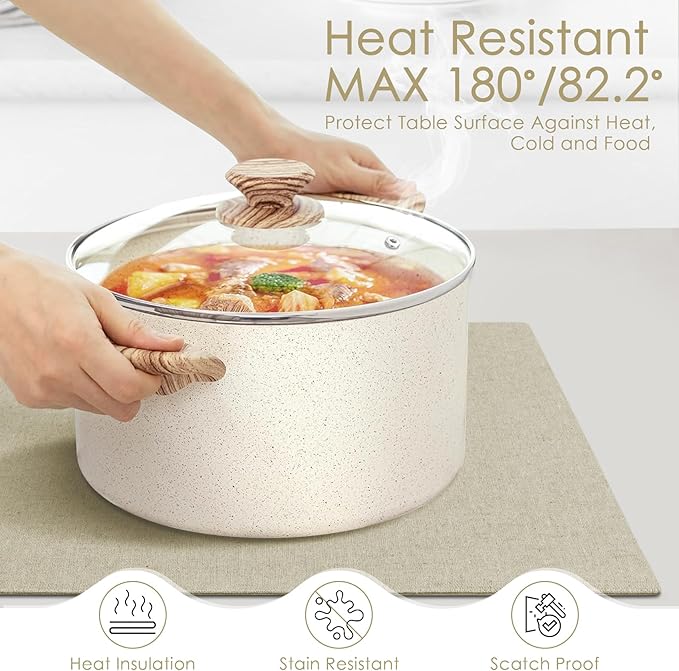 MANSPHIL Cloth Placemats Set of 6 Double Layer Thick Fabric Table Mats Faux Linen Place Mats Heat Resistant Washable Wrinkle Free Dining Kitchen Table Decor - 13x19 Inch Beige Oeko Tex Placemat