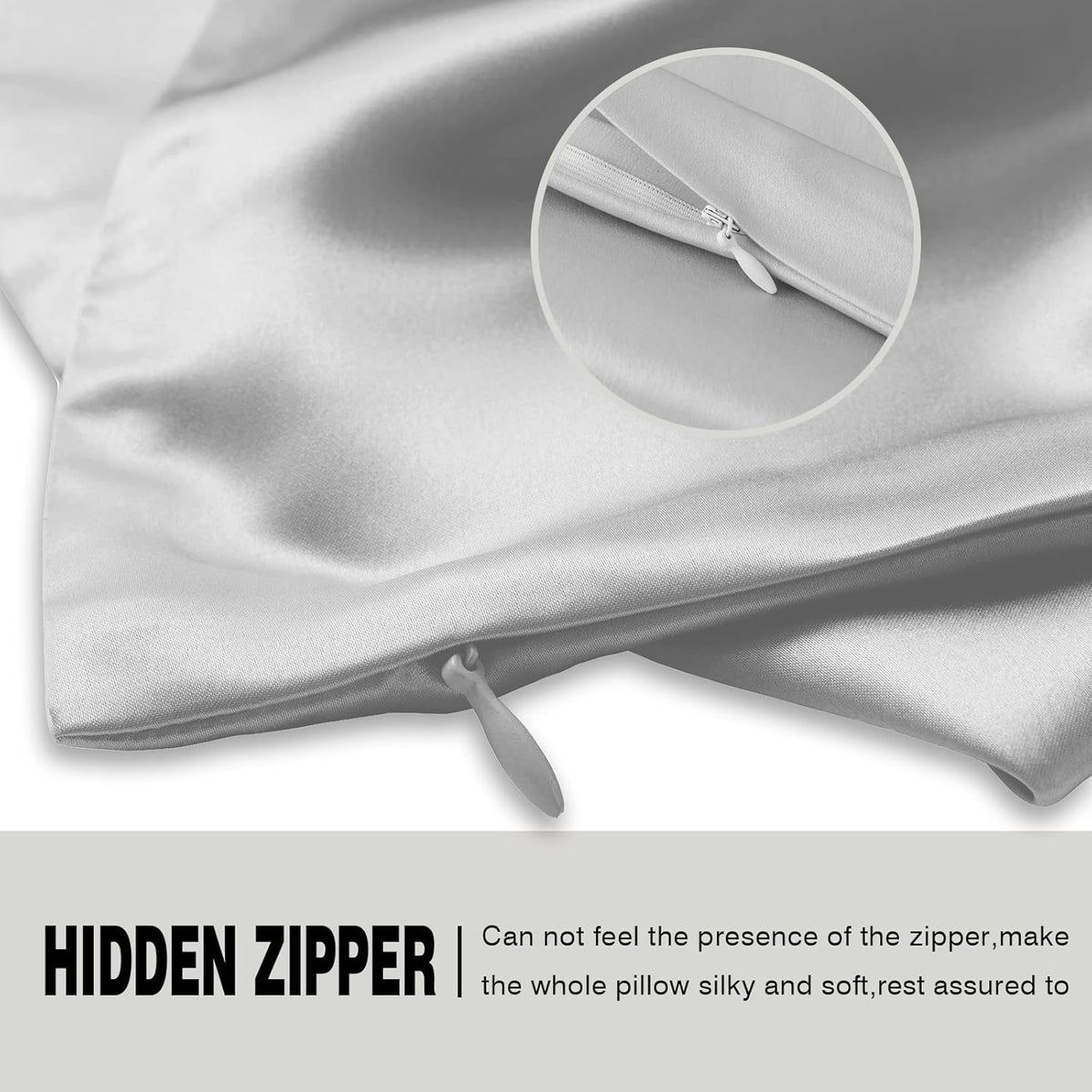 Natural Mulberry Silk Pillowcase for Hair and Skin Standard Size 20"X 26" with Hidden Zipper Soft Breathable Smooth Cooling Silk Pillow Covers(Silver Grey,Standard,1Pcs)
