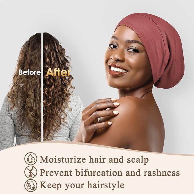 OLESILK 100% Mulberry Silk Bonnet for Sleeping Women, Silk Hair Wrap for Sleeping, Silk Sleep Bonnet for Women&Men, Real Silk, Not Satin, Reddish Brown