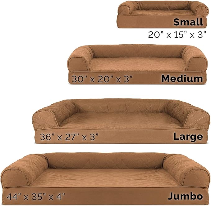 Furhaven Cooling Gel Dog Bed for Large/Medium Dogs w/ Removable Bolsters & Washable Cover, For Dogs Up to 55 lbs - Quilted Sofa - Toasted Brown, Large
