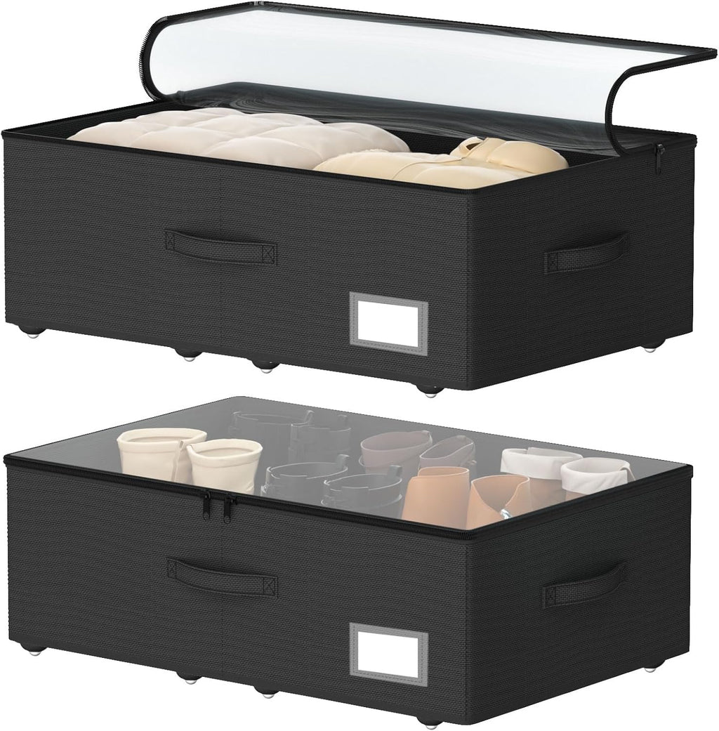 Underbed Storage Bins With Wheels, No Assemble Required 10 inches Height Large Capacity Rolling Underbed Shoe Storage Containers，Dorm Underbed Storage Drawers