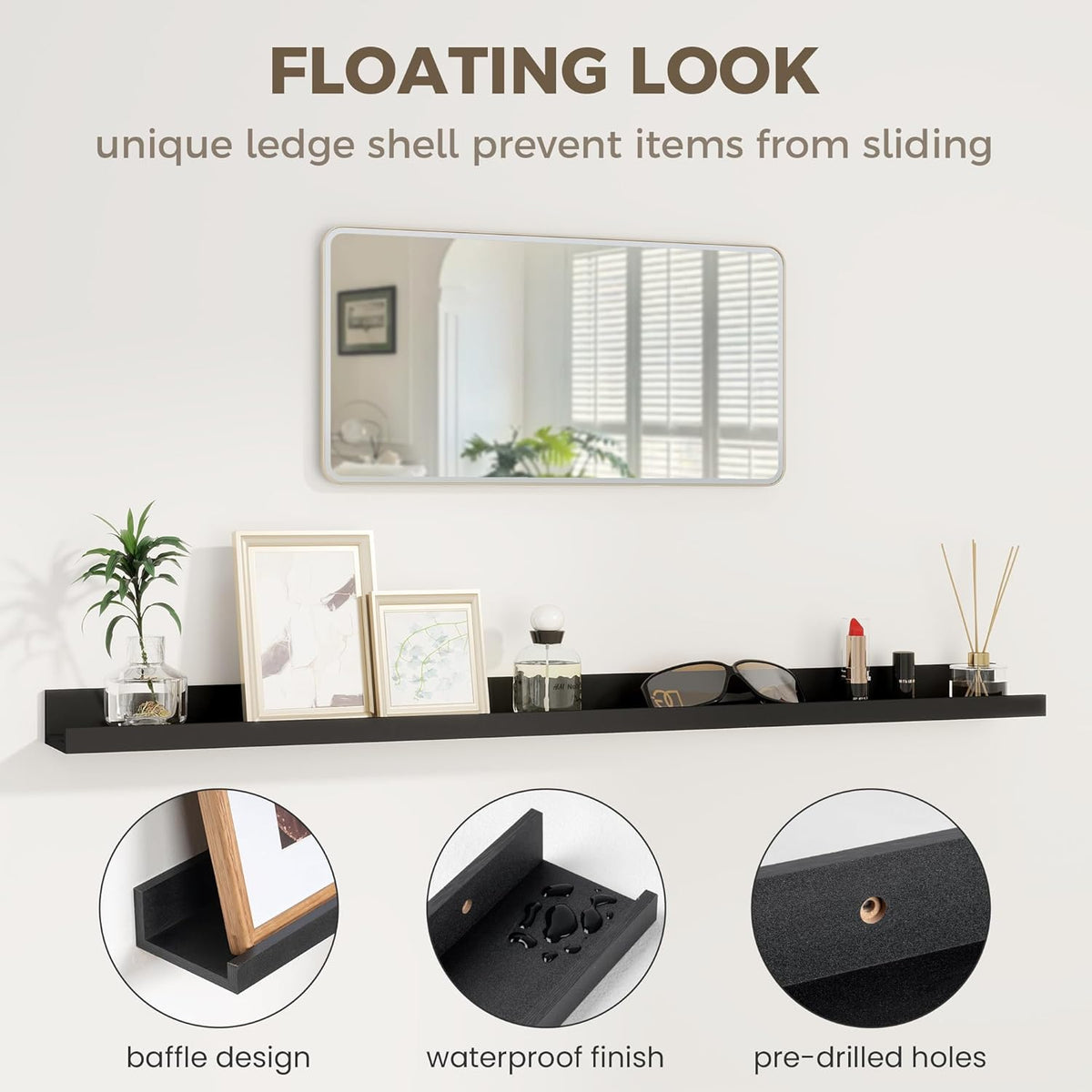 Axeman Black Floating Shelves - 55 Inch Picture Ledge Shelf Set of 2 - Black Wall Shelves with Lip - Picture Shelf for Wall with Ledge - Photo Ledges Nursery Bookshelf
