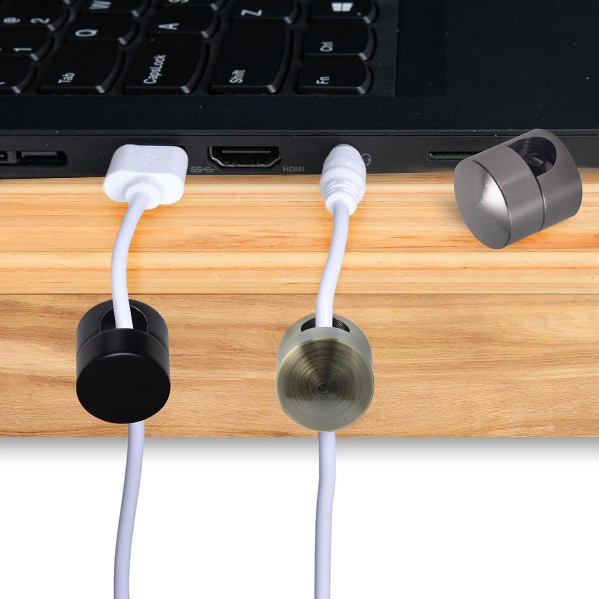 3 Sets Charger Holders for Cords, Adjustable Cable Anchor Holders, Adhesive Metal Cord Clips, Cable Management Wire Organizers for Desk, Office, Nightstand - Matte Black/Black/Antique Copper