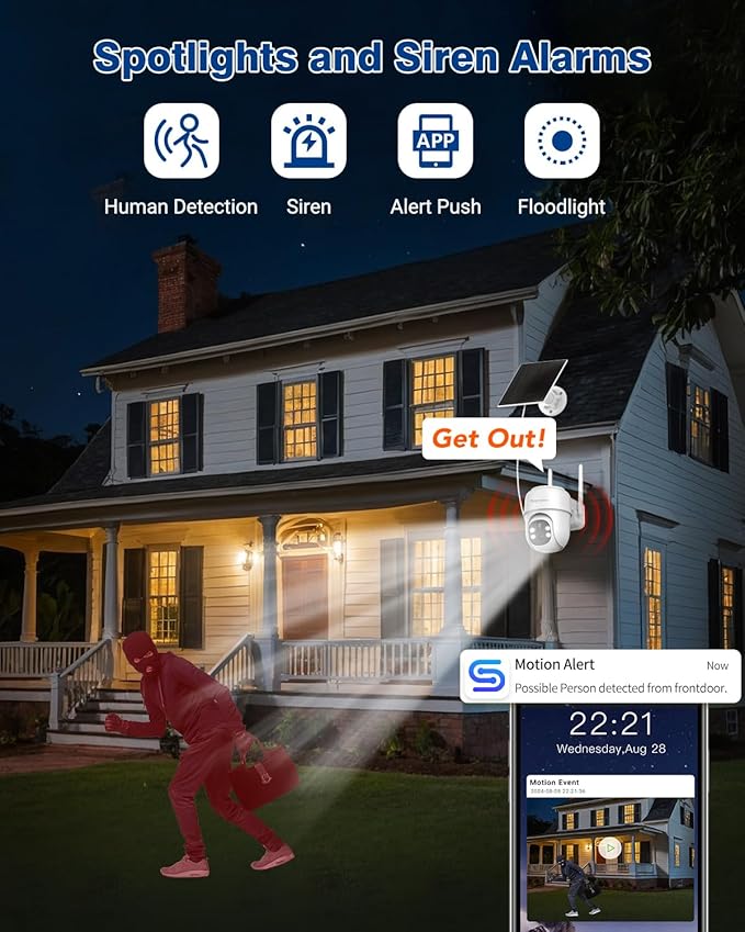 Septekon 360°PTZ Security Cameras Wireless Outdoor 2 Pack, 2K Solar Battery