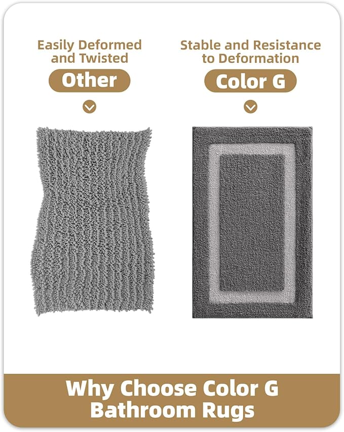 Color&Geometry Bathroom Rugs, Water Absorbent and Quick Dry Microfiber Bath Rugs-20"x32", Non-Slip, Machine Washable, Extra Soft Plush Bath Mats for Bathroom, Laundry Room, Dark and Light Grey