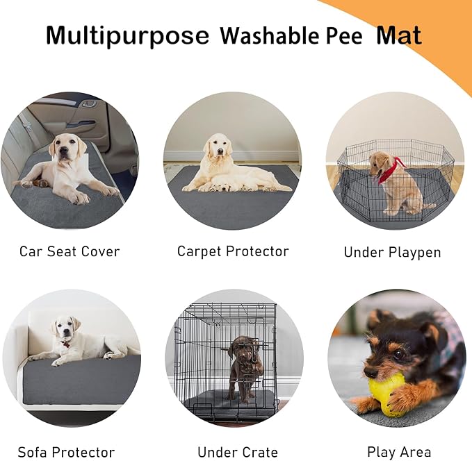 LOOBANI Non-Slip Washable Pee Pad for Dogs, 1 Pack Extra Large Reusable Dog Mat for Floor, Fast Absorbent Pet Whelping Pads, Puppy Playpen Mat for Incontinence, Housebreaking, Crate, 52x82in, Gray