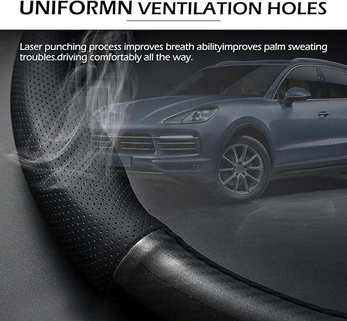 Car Carbon Fiber Steering Wheel Cover, Round Anti-slip Breathable Steering Wheel Protector, Four-season Interior Accessory, Universal for Most Cars (Black #Round)
