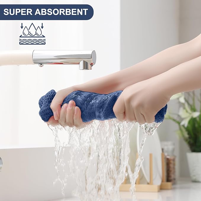 Homaxy 100% Cotton Kitchen Towels and Dishcloths Set, 12 x 12 Inches and 13 x 28 Inches, Set of 8 Bulk Kitchen Towels Set, Ultra Soft Absorbent Dish Cloths for Washing Dishes, Navy Blue
