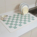Large Dish Drying Mats for Kitchen Counter 24''x16'' Black Sage Beige Checkered Non-slip Coffee Espresso Accessories,Sage Checkered