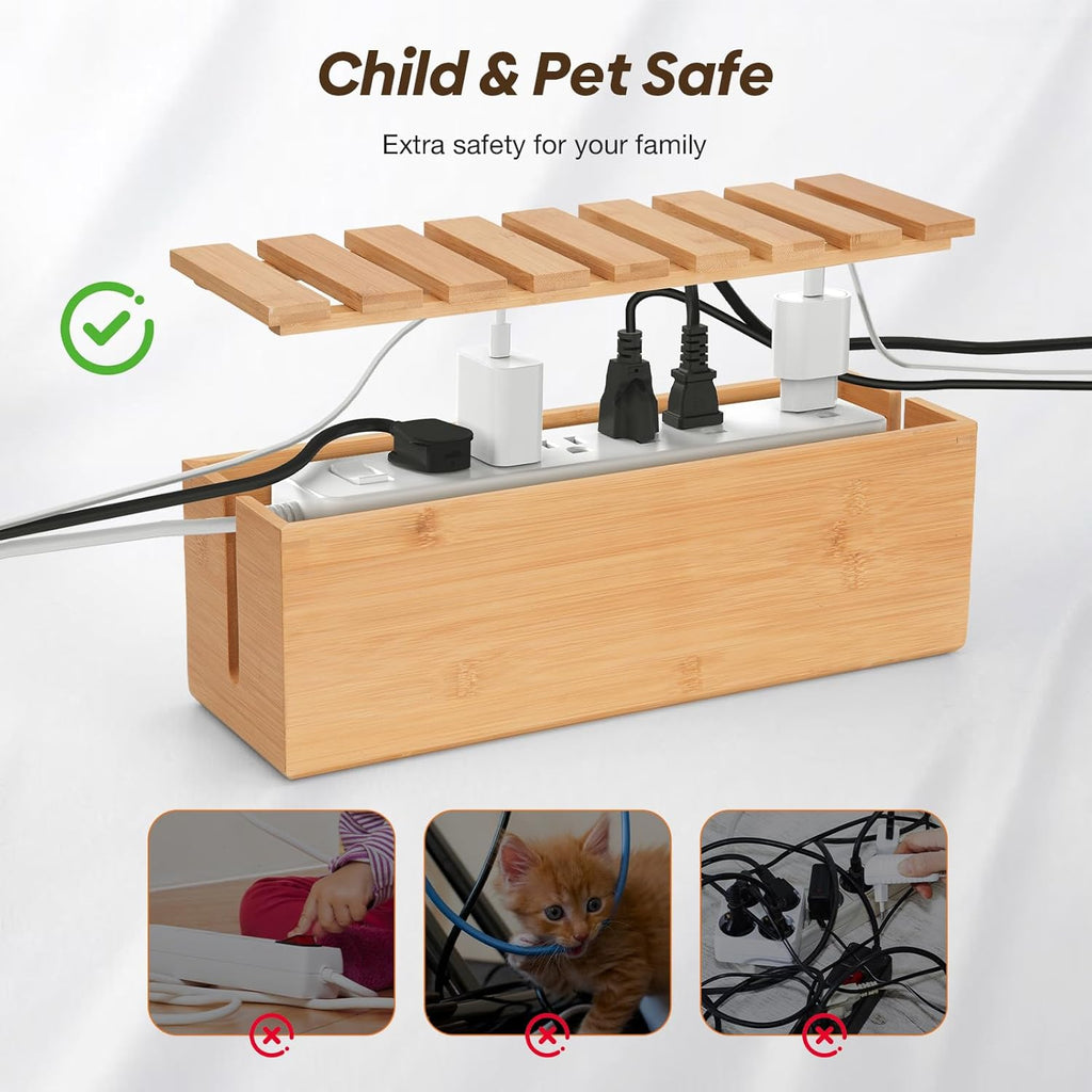 Extra Large Cable Management Box, Bamboo Cable Organizer Storage and Power Strip Box for Electrical Cord Management, Cord Hider Boxs Shelf for Desktop Home Office Kitchen