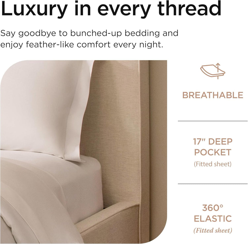 Threadmill California King Sheet Sets |Certified American Supima Cotton Sheets | 656 Thread Count 4 Piece Hotel Quality Luxury Bed Sheets Set with Elasticized Extra Deep Pocket | White Sheets