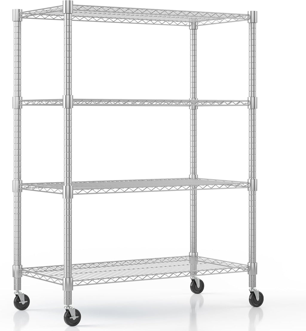 Himimi 4-Tier Heavy Duty Steel Wire Rack Storage Shelving, Adjustable Metal Storage Shelves with Wheels, 72''H Wire Shelf for Kitchen Garage Basement Pantry Organization, 18" D×36" W×72" H-Silver