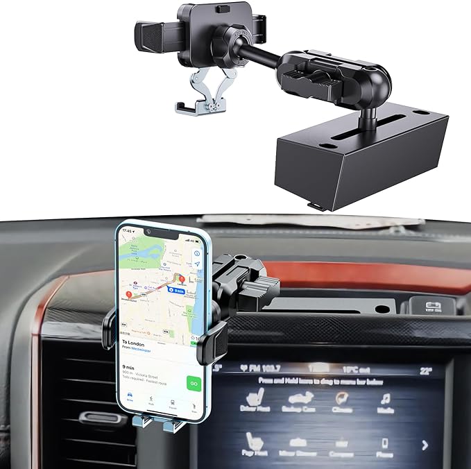 Kaishengyuan Upgraded Metal Phone Mount for Ram Truck 2019+, Dash Mount Cell Phone Holder Compatible with Dodge RAM 1500/2500/3500 & TRX, 360° Adjustable Adapter Phone Stand Fit for Most Smartphones