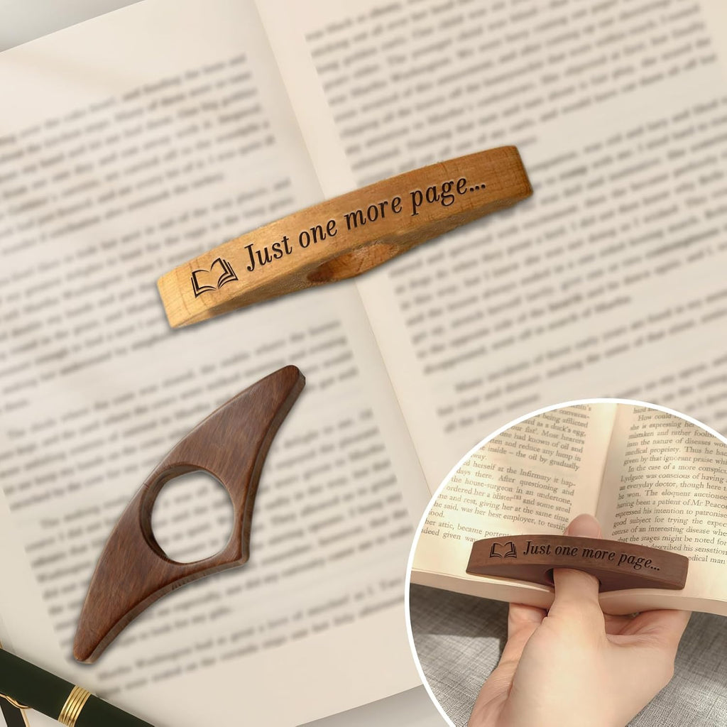 Wooden Book Page Holders for Reading - Thumb Page Holder & Book Opener Holder | Just One More Page Ergonomic Hands-Free Helper - Perfect Gift for Book Lovers & Readers (Walnut Wood 2)