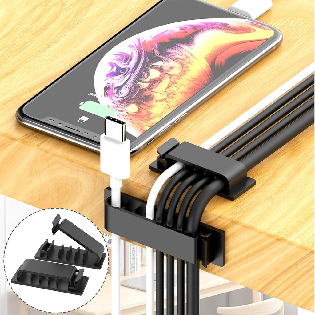 ELII 300PCS Cable Management Kit,4 Cable Sleeve 35 Cable Clips with 11Cord Holders,20 Roll Cable Organizer Straps and 200 Fastening Cable Ties,20 Cable Zip Tie Mounts for Computer TV Under Desk