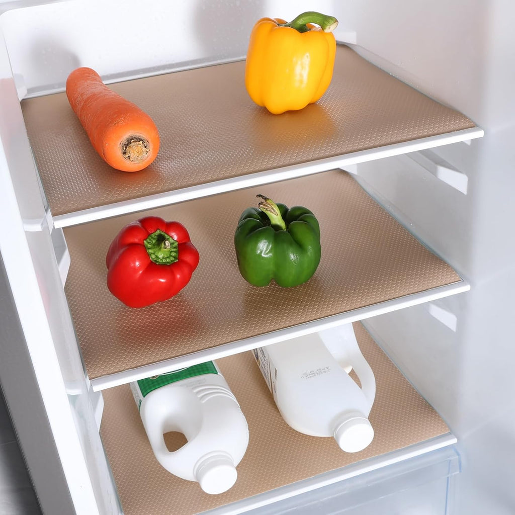 Beige Shelf Liners for Kitchen Cabinets Non Adhesive Drawer Liner for Bathroom Waterproof Refrigerator Liners for Shelves Fridge Plastic Mats Cabinet Cupboard Liner 17.5 x 157.4 Inches