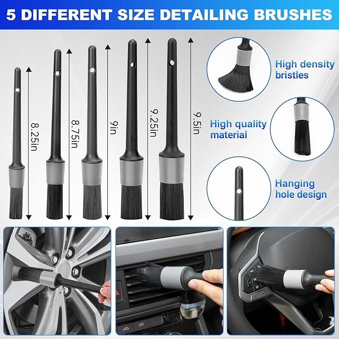 THINKWORK Windshield Cleaner Tool, Car Interior Cleaning Kit, Car Detailing Kit Interior Cleaner with10Pcs Detailing Brush Set, Gray Auto Detailing Supplies & Accessories