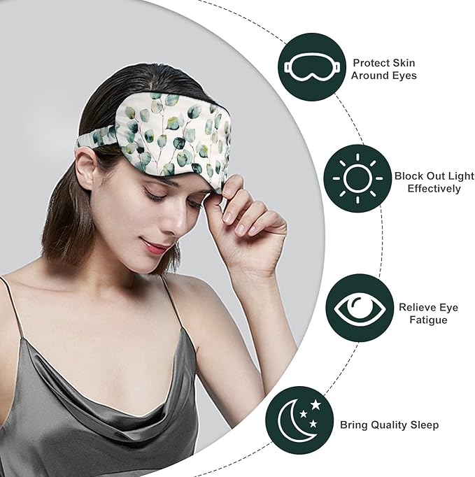 OLESILK 100% Natural Mulberry Silk Sleep Eye Mask Block Out Light, Fashion Printed Eye Mask Blindfold for Women Men Full Night Sleeping, Chic Eye Cover Eyeshade, Pattern 2