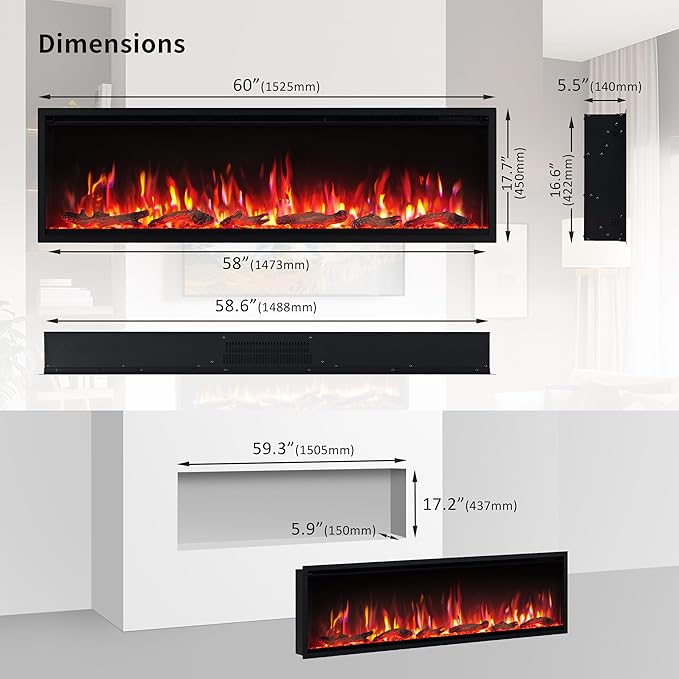 PuraFlame Herman 60 Inch Smart Linear Electric Fireplace