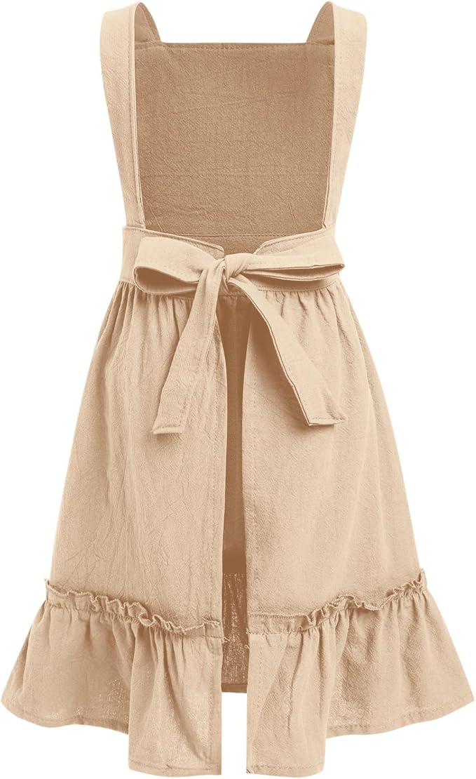 ODIZLI Frill Apron for Women Cotton Cross Back Vintage Ruffle Apron for Garden Cooking Aprons