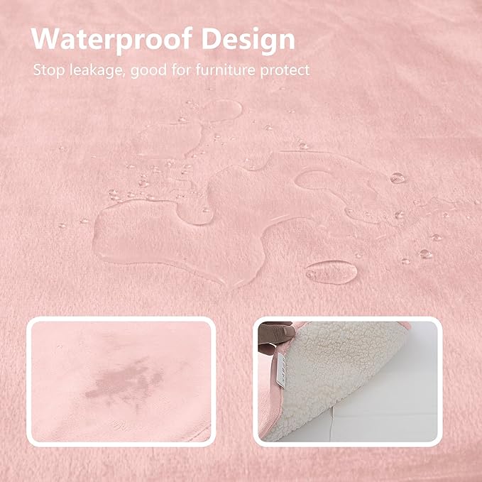 Bigbeer Waterproof Dog Blankets for Medium Dogs, Washable Pet Blanket for Indoor Cats, Plush Sherpa Puppy Throw Furniture Protector for Bed Couch Sofa(30"x40",M,Pink)
