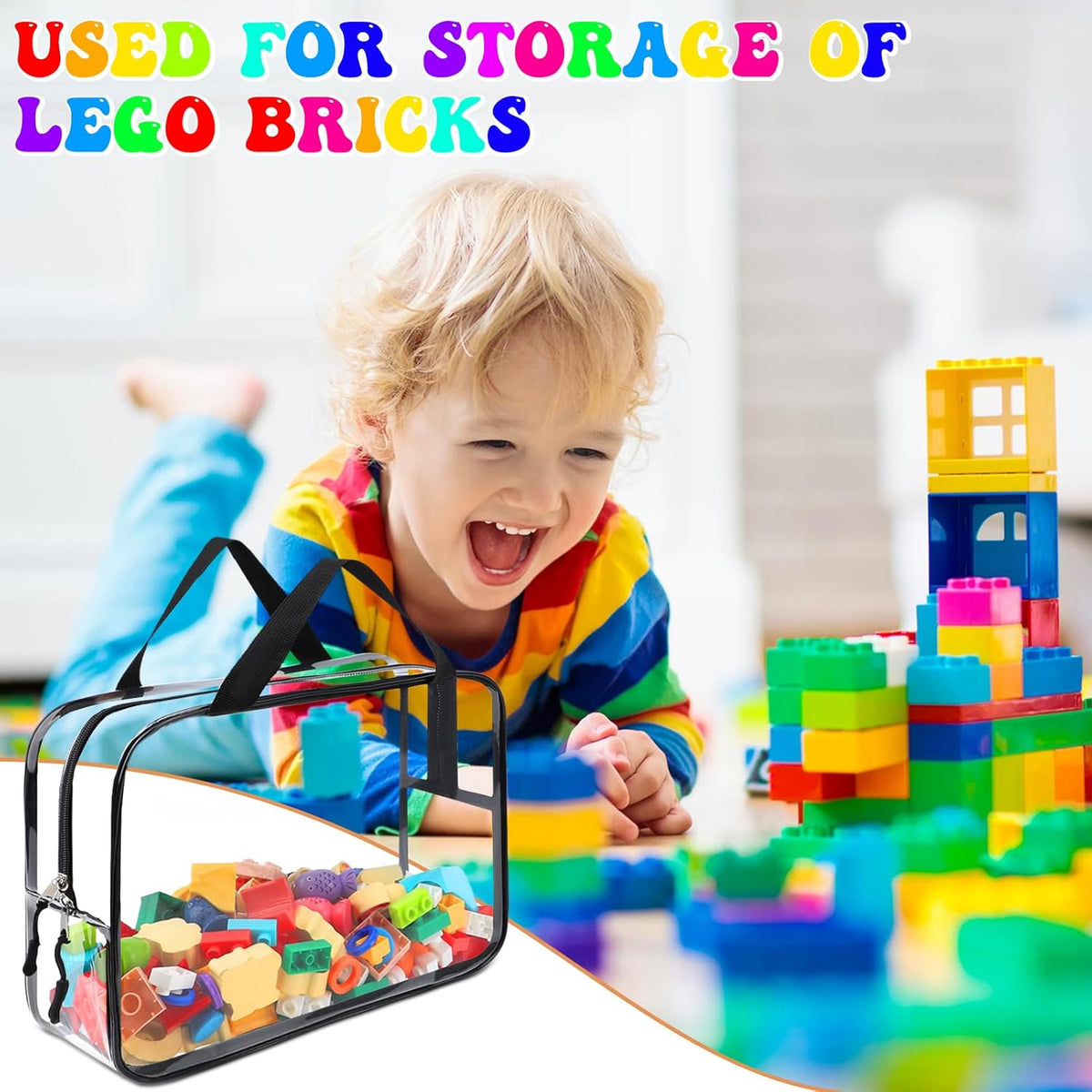 8 Packs Large Toy Storage Bags, Reusable Clear PVC Board Game Storage, Toy Storage Organizer Bags with Zipper for Building Blocks, Puzzle and Handmade Accessories, Clear Toiletry Bag