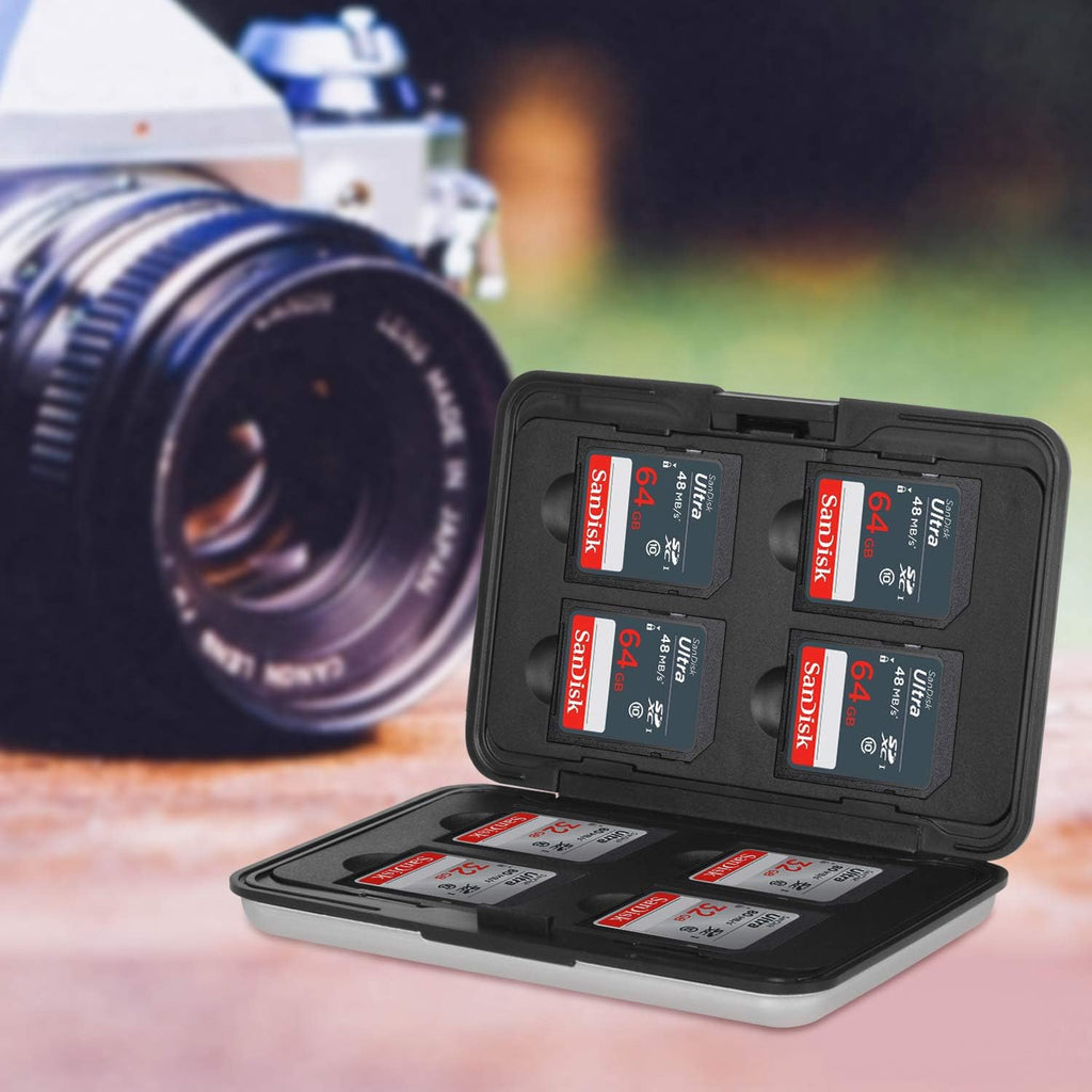 Aluminum Shock Resistant Carrying Box Memory Card Storage Case Holder 8 Slots for SD SDHC MMC Micro SD TF Cards Silver