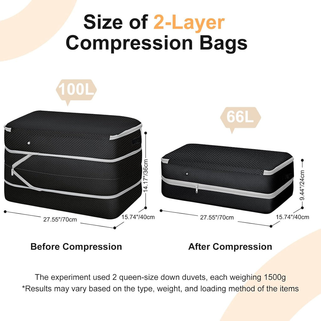Comforter Storage Bag - Large Capacity Bedding Storage Bags Ultra Space Saving Self Compression Organizer, Washable Compression Bags for Storage Comforter Blanket Duvet Pillow, 2-Pack, Black