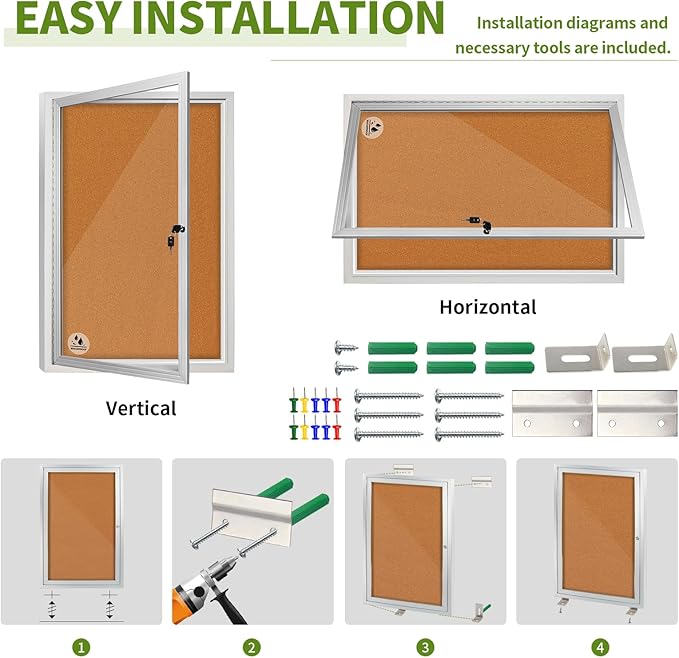 Lockable Outdoor Enclosed Bulletin Board, Weatherproof Cork Noticeboard