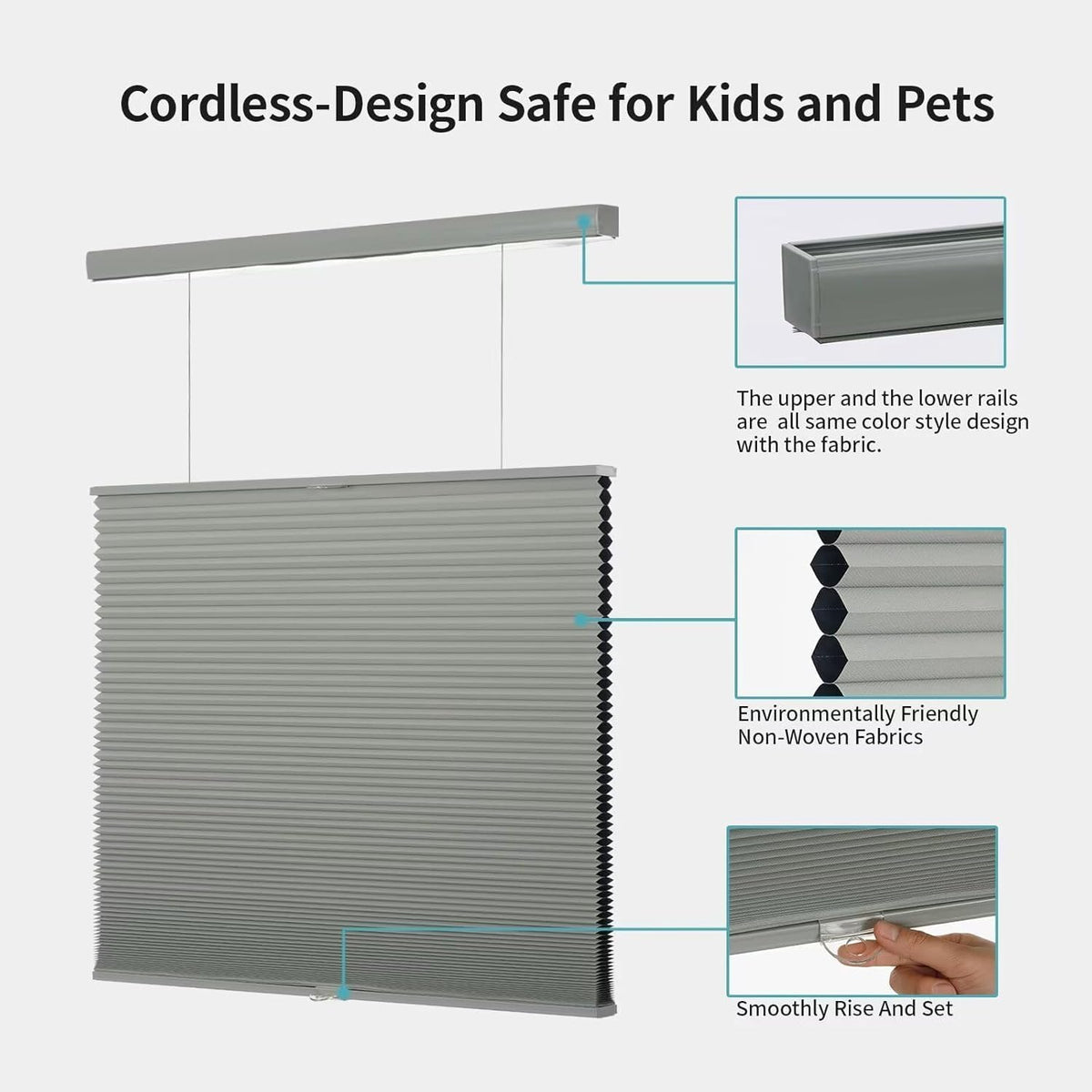Top Down Bottom Up（TDBU） Cellular Shades, 1.5 inch Cordless Blackout Honeycomb Pleated Blinds for Windows Home Bedroom Office, Light Control, Thermal Insulated, 35" W x 64" H, Gray