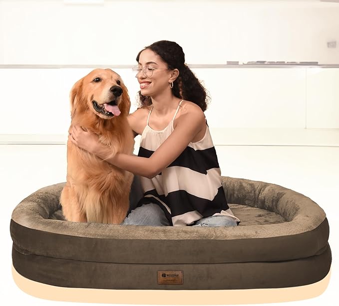 Orthopedic Waterproof Large Dog Bed: Memory Foam Washable Dog Bed with Bolsters - XL Removable Orthopedic Pet Cover for Medium Large Sized Pet - Non-Slip Bottom - Coffee
